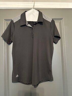 adidas Women’s Black Polo Shirt with Gray Shoulder Panels